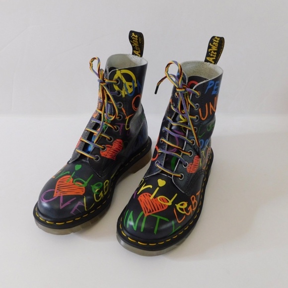 MARTENS Pascal Pride Peace Love LGBT+ Combat Boots Script